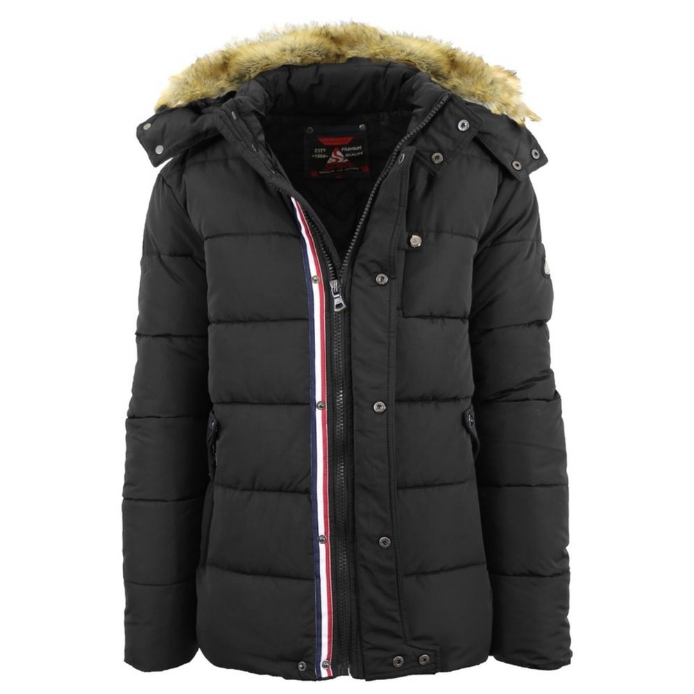 NWT Spire by Galaxy Men’s Heavyweight Hooded Parka Jacket/Stripe Trim, XXL Black